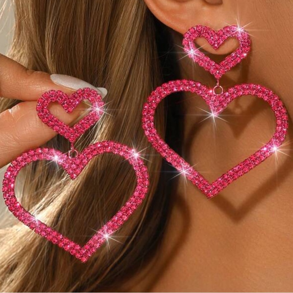 Pink Gemstone Heart Earrings